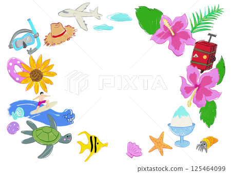 夏日海邊休閒旅行可愛相框素材 125464099
