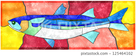彩色磁磚風格的鹹水魚剪紙插圖,背景為 彩色磁磚風格的鹹水魚剪紙插圖,背景為 125464102