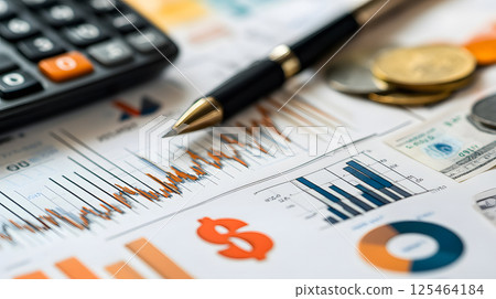 Close-up of a policy makers desk with economic data 125464184