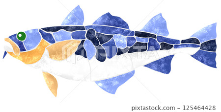 一幅美麗的馬賽克風格剪紙插圖,描繪的是鹹水魚太平洋鱈魚 一幅美麗的馬賽克風格剪紙插圖,描繪的是鹹水魚太平洋鱈魚 125464428