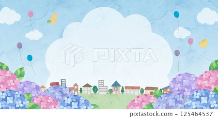 繡球花和城市景觀的水彩風格風景插圖 125464537