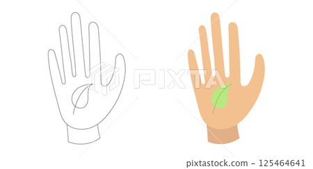 Raised hand holding a green leaf, symbolizing harmony, natural care, and sustainability through human connection with climate, wellness, and earth values 125464641