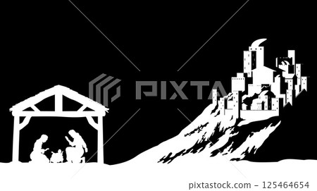 Christmas Nativity Scene Manger and Bethlehem 125464654