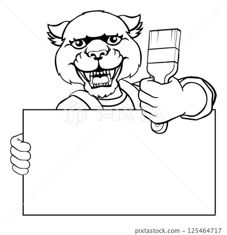 Panther Painter Decorator Paint Brush Mascot Man Panther Painter Decorator Paint Brush Mascot Man 125464717