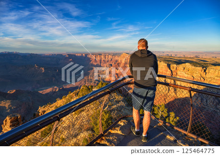 Tourist Viewing Grand Canyon from Navajo Point Overlook Tourist Viewing Grand Canyon from Navajo Point Overlook 125464775