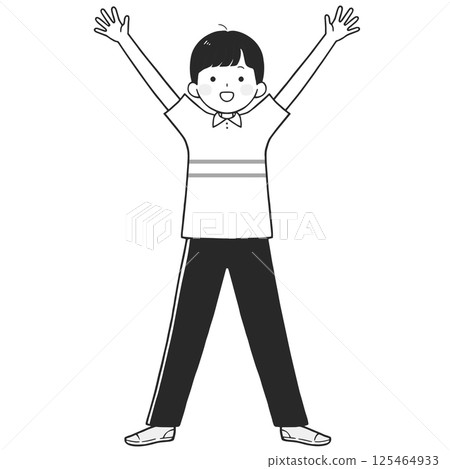Monochrome illustration of a young man raising his arms Monochrome illustration of a young man raising his arms 125464933