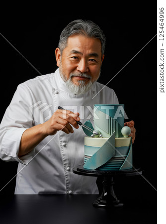A male pastry chef creating a creative cake 125464996