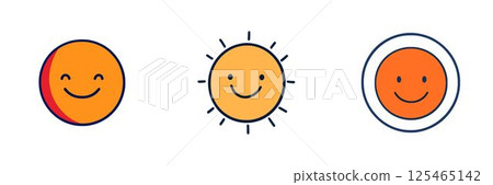 Happy Sun Smiling Faces in Cartoon Style Happy Sun Smiling Faces in Cartoon Style 125465142