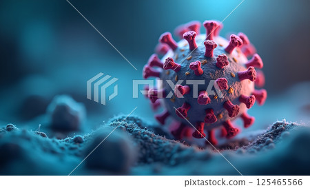 Microscopic view of a virus cell with spikes Microscopic view of a virus cell with spikes 125465566