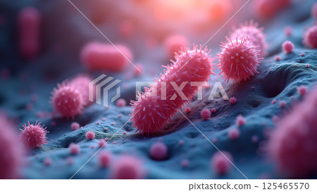 Microscopic View of Bacteria or Virus Cells Microscopic View of Bacteria or Virus Cells 125465570