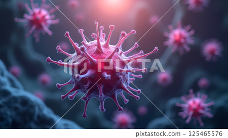 Microscopic Viral Pathogen with Pink Texture Microscopic Viral Pathogen with Pink Texture 125465576