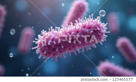Pink Virus Microscopic Render Scientific Closeup 125465577