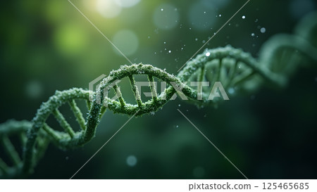 Verdant DNA Structure Against Blurred Foliage 125465685