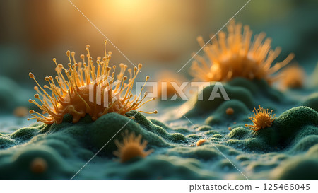 Enigmatic Microbial Colonies Under Golden Sunlight Enigmatic Microbial Colonies Under Golden Sunlight 125466045