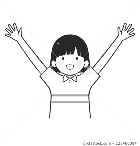 年輕女子舉起手臂的單色插圖（上身） 125466094