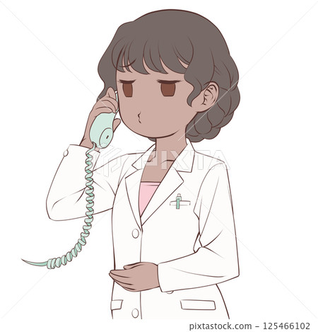 A dark-skinned female pharmacist talking on the phone, pouting A dark-skinned female pharmacist talking on the phone, pouting 125466102