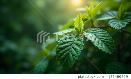 Verdant Foliage: Fresh Spring Leaves Background 125466239