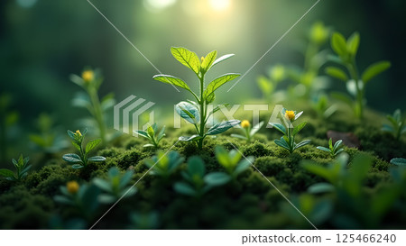 New life sprouting forth in a lush environment 125466240