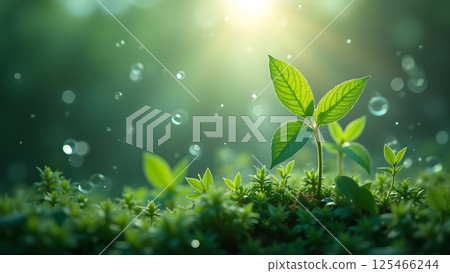 Tender Sprouts Embracing Sun-Kissed Droplets 125466244