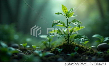 Radiant Sprout Emergence in Serene Forest Light 125466251