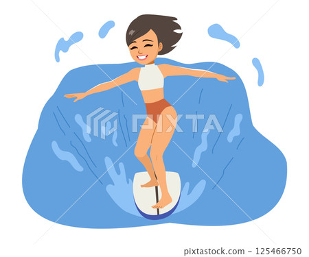 Dynamic Surfing Girl Riding Big Ocean Wave Cartoon Adventure 125466750