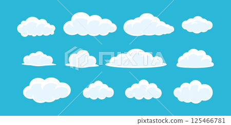 Cute cloud illustration set, white cloud shapes on blue background Cute cloud illustration set, white cloud shapes on blue background 125466781