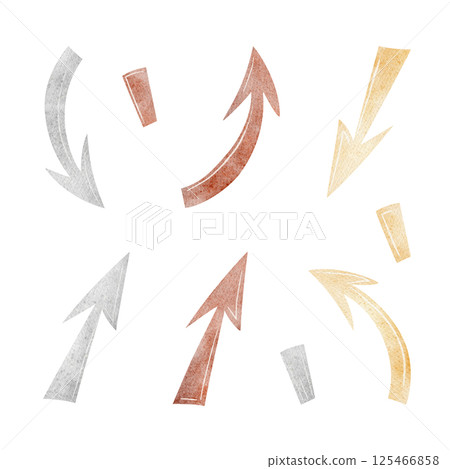 Set of watercolor cursor, arrow, pointer, infographics, symbols. Hand drawn illustration in cartoon children style on isolated background for design of game, card, postcard, invitation, holiday, decor 125466858