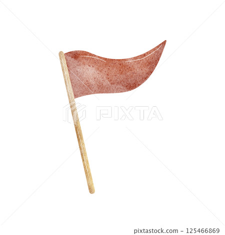 Watercolor illustration red triangular flag. Hand drawn object in cartoon children's style. Clipart on isolated background for design, print, symbol, game, card, car, boy, postcard, decor, holiday Watercolor illustration red triangular flag. Hand drawn object in cartoon children's style. Clipart on isolated background for design, print, symbol, game, card, car, boy, postcard, decor, holiday 125466869