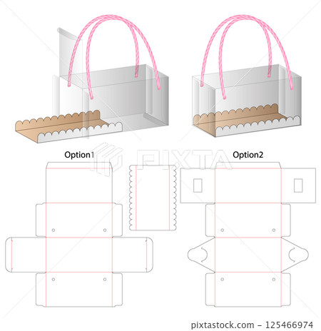 Transparent Box Packaging With Rope Handle, Dieline Template Transparent Box Packaging With Rope Handle, Dieline Template 125466974