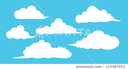 Cute cloud illustration set, white cloud shapes on blue background 125467053
