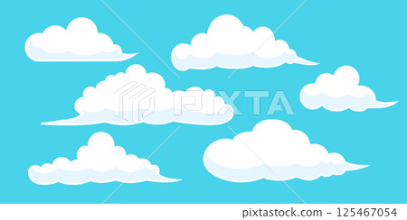 Cute cloud illustration set, white cloud shapes on blue background 125467054