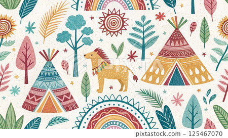 Tribal pattern  for kids with crayon background  125467070