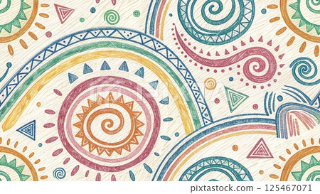 Tribal pattern  for kids with crayon background  125467071
