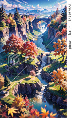 染上秋葉的湖水 染上秋葉的湖水 125467628