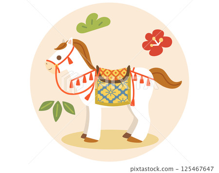 A horse illustration decorated in a Japanese style that can be used for New Year's cards for the Year of the Horse. 125467647