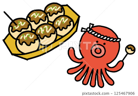 章魚燒和章魚字符 章魚燒和章魚字符 125467906