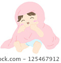 Baby wearing a towel 125467912