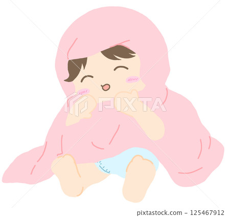 嬰兒穿著毛巾 嬰兒穿著毛巾 125467912