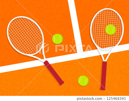 Tennis equipment on vibrant orange court background Tennis equipment on vibrant orange court background 125468391