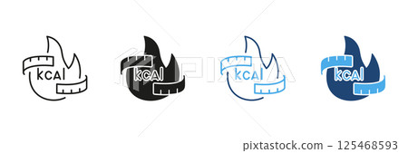 Calorie Measurement and Nutrition Line and Solid Icon Set. Fitness, Health, Dieting, and Energy Intake Symbol Collection. Isolated Vector Illustration 125468593