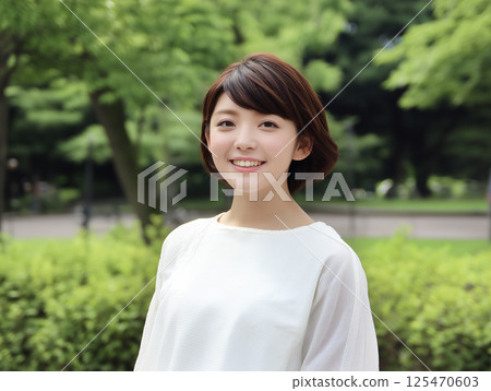 AI-generated image: Portrait of a young woman looking back in sunlight 125470603
