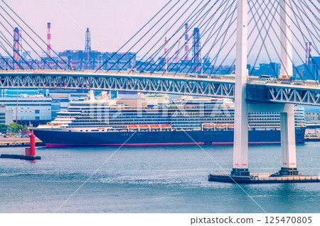 日本橫濱市容，在大黑碼頭眺望豪華遊輪伊莉莎白女王號（橫濱有四艘豪華遊輪）=4月26日 125470805