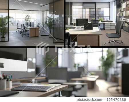 modern office interior with white walls, design 125470886