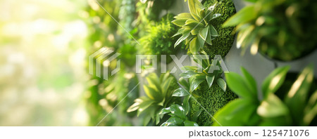 Close-Up of Vertical Garden with Green Plants 125471076