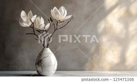 Minimalist Magnolia Arrangement in Marble Vase Minimalist Magnolia Arrangement in Marble Vase 125471108