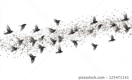Birds Fly Together with Connection Lines, Showing Unity and Teamwork Abstract Concept. Birds Fly Together with Connection Lines, Showing Unity and Teamwork Abstract Concept. 125471141