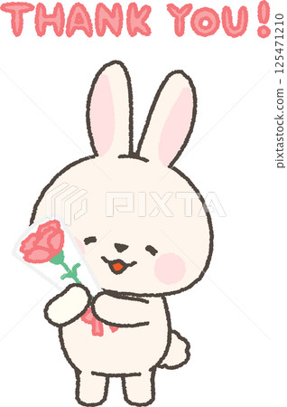 White rabbit holding a bouquet of carnations White rabbit holding a bouquet of carnations 125471210