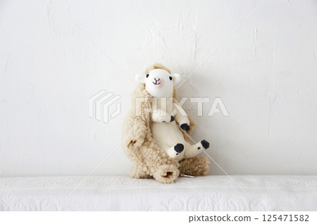 Stuffed sheep on a white background 125471582