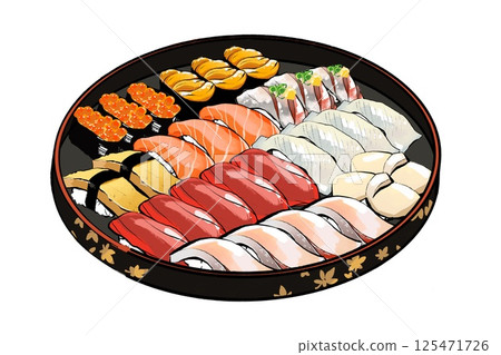 Sushi illustration, for a large group, with a bucket 125471726