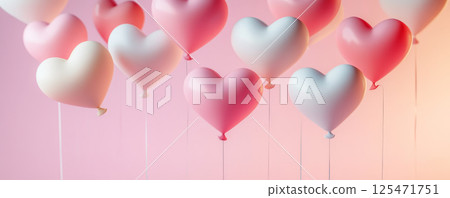 Heart-shaped balloons on pastel gradient background banner Heart-shaped balloons on pastel gradient background banner 125471751